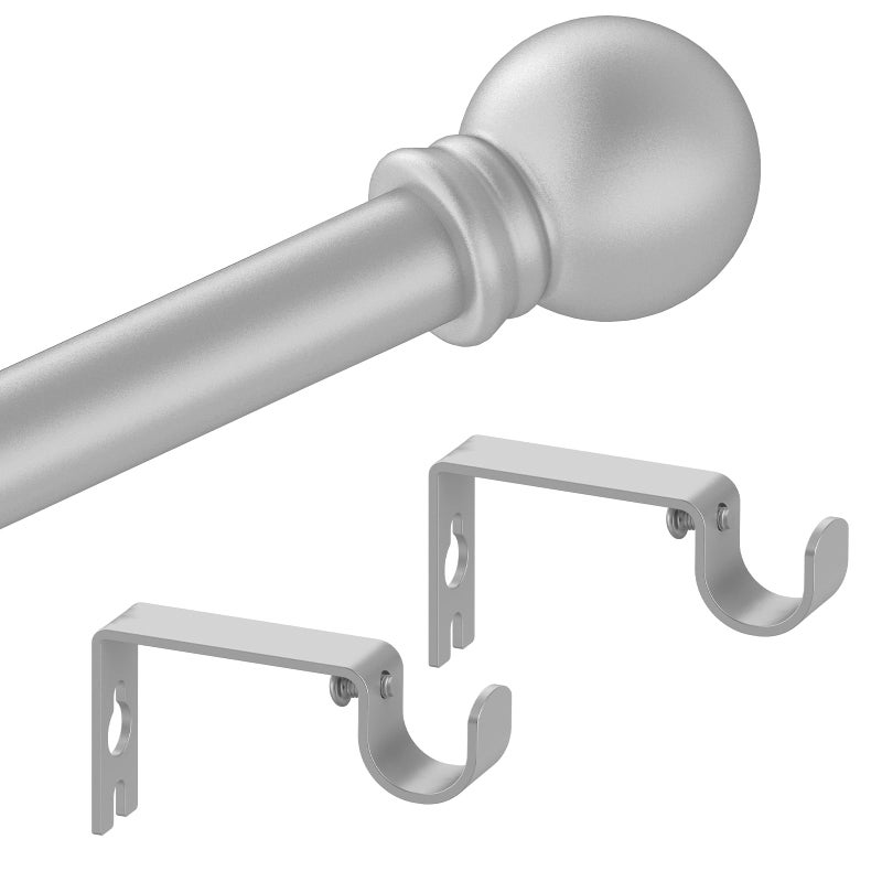 Authandis Silver Curtain Rods for Bedroom with Brackets 5/8 Inch Diameter Small Window Curtain Rod 30 to 60 Inches Easy Install Drapery Rods - Image 1